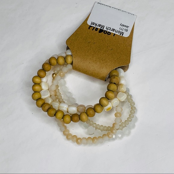 Stacking Bracelet Set Natural Colored Stone & Wood Beaded Bracelet Set - Picture 3 of 6